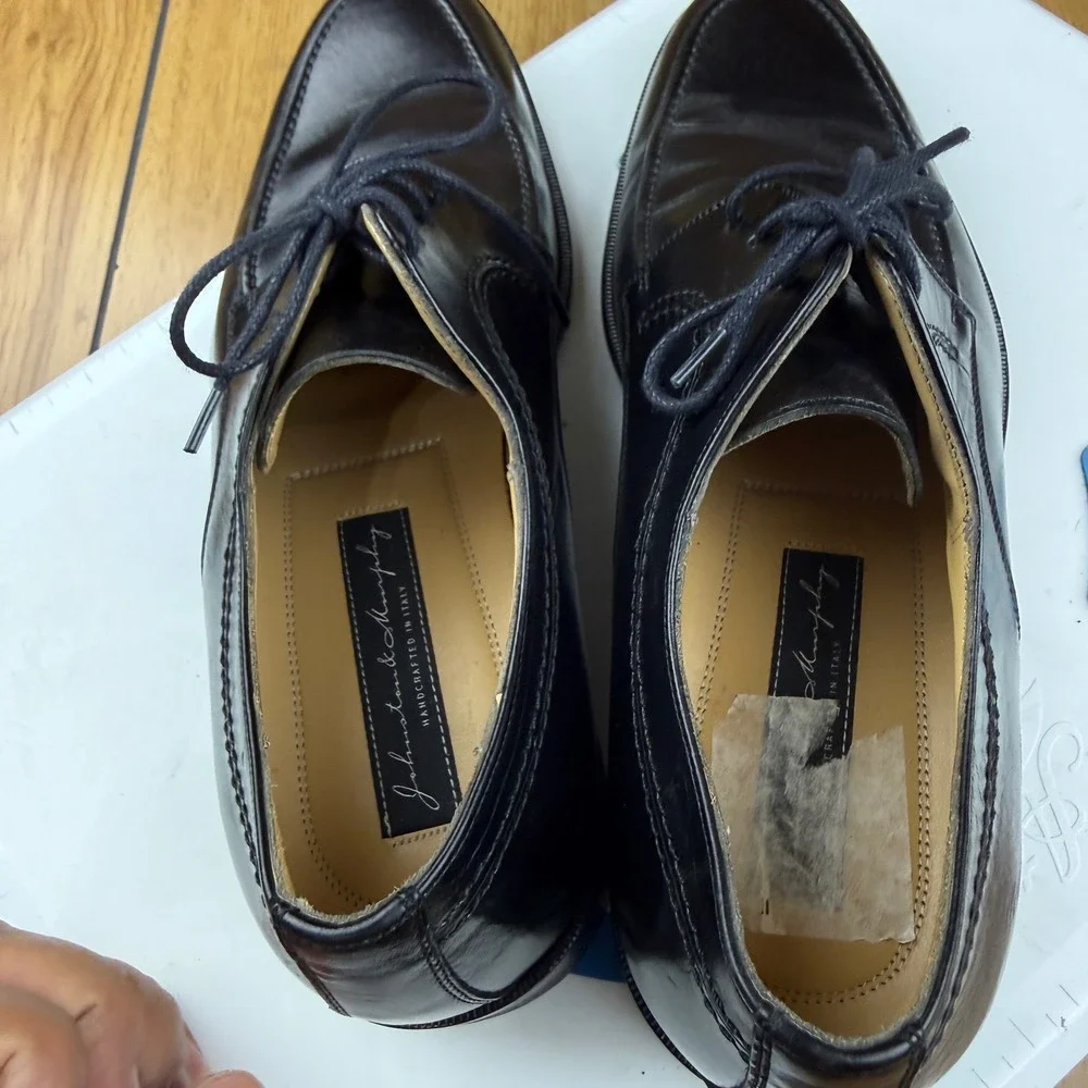 Johnston & Murphy Signature Black Leather Moc Toe Derby Shoes Italy Size 8 M
